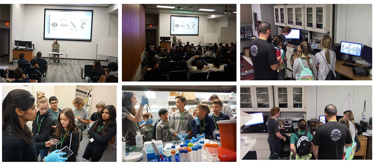 Students doing experiments in the laboratory at Discovery Park as part of their field trip