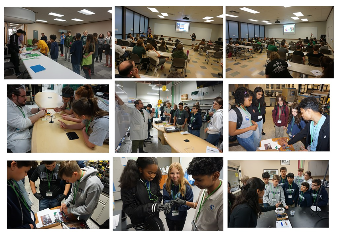 Middle schoolers visit UNT labs at Discovery Park and experience demonstrations and hands on activities as part of their STEM field trip.